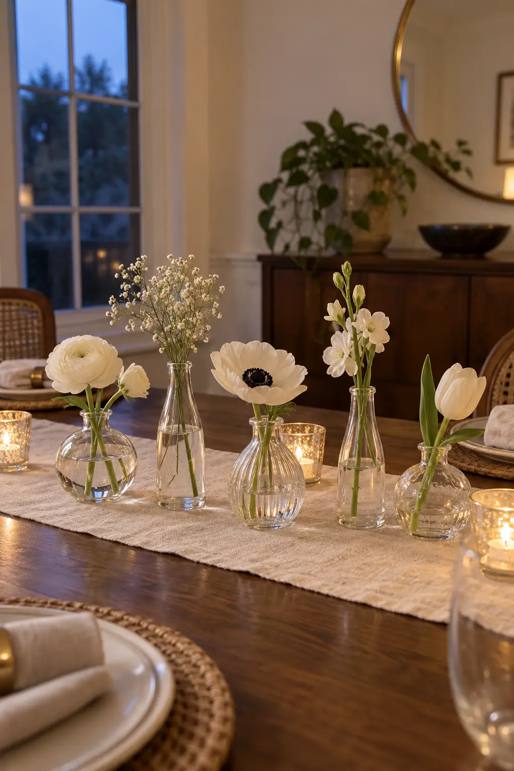 Mix Thrifted Bud Vases New Year centerpiece idea