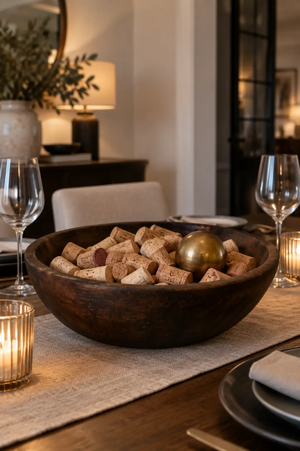 Style a Bowl of Wine Corks New Year centerpiece idea