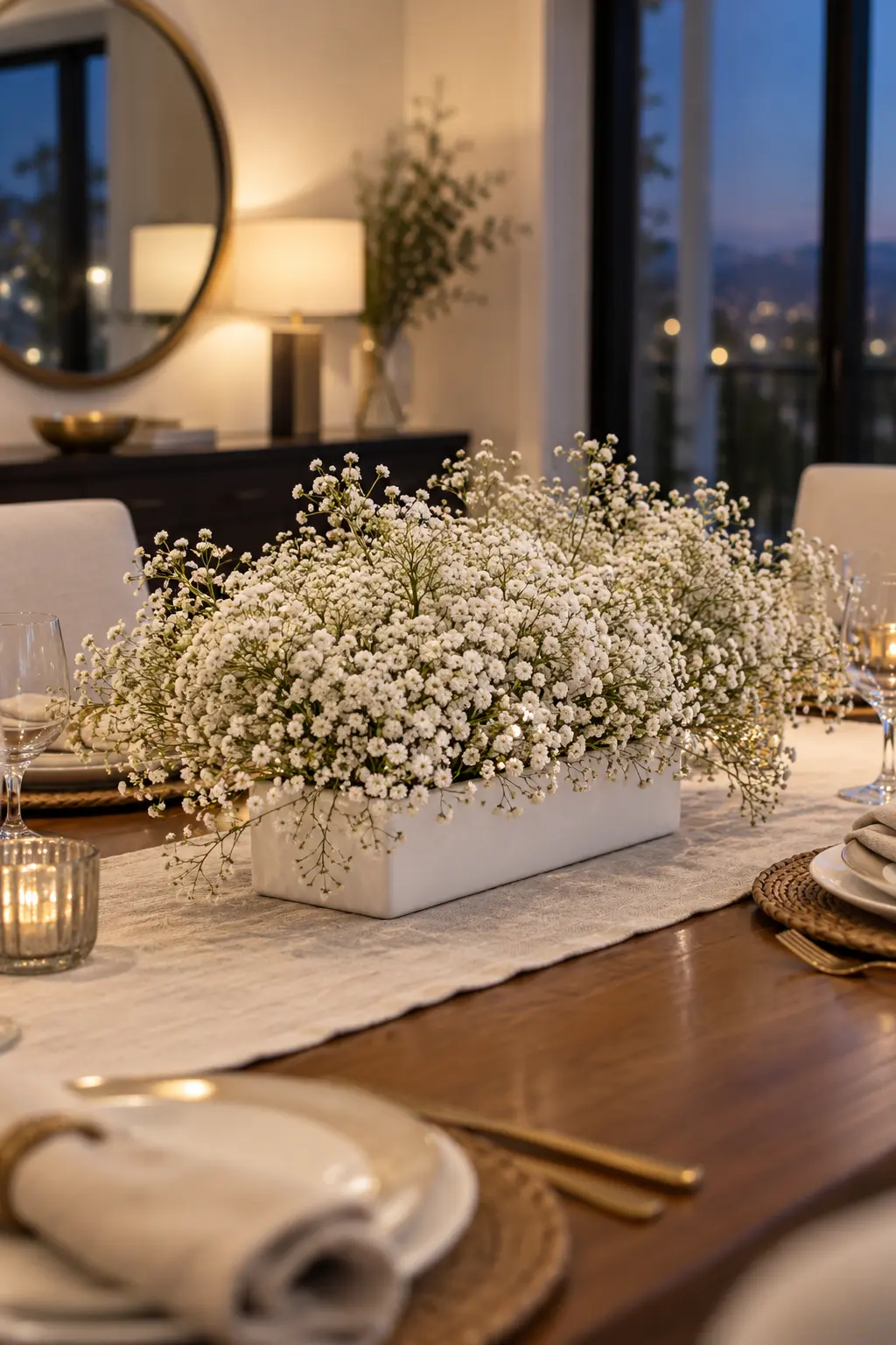 Make a Baby’s Breath Cloud New Year centerpiece idea
