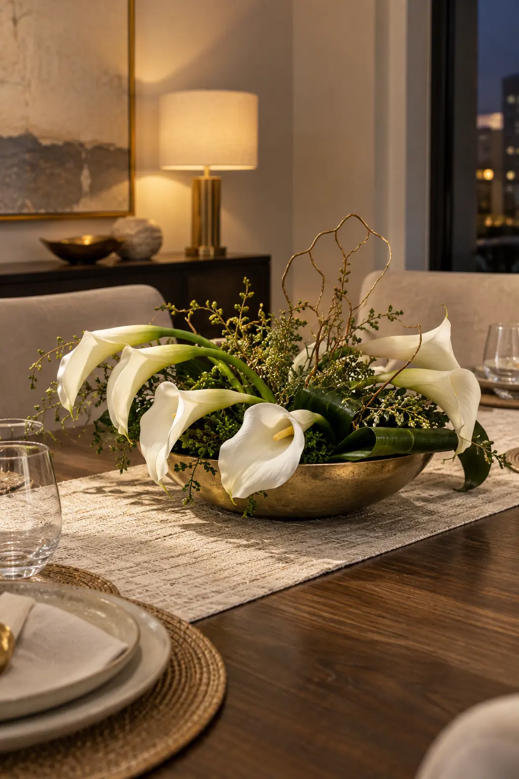 Arrange White Calla Lilies Low New Year centerpiece idea