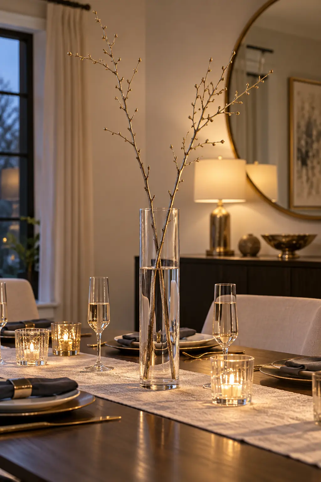 Raise Branches Above the Sightline New Year centerpiece idea