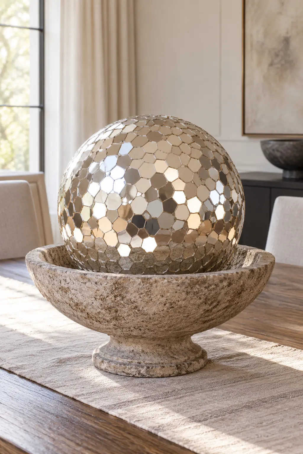 Use a Reflective Orb on Stone New Year centerpiece idea