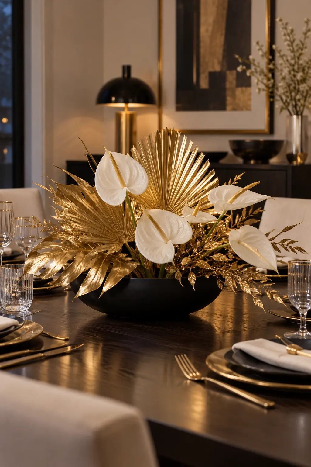 Style Black and Gold Art Deco New Year centerpiece idea