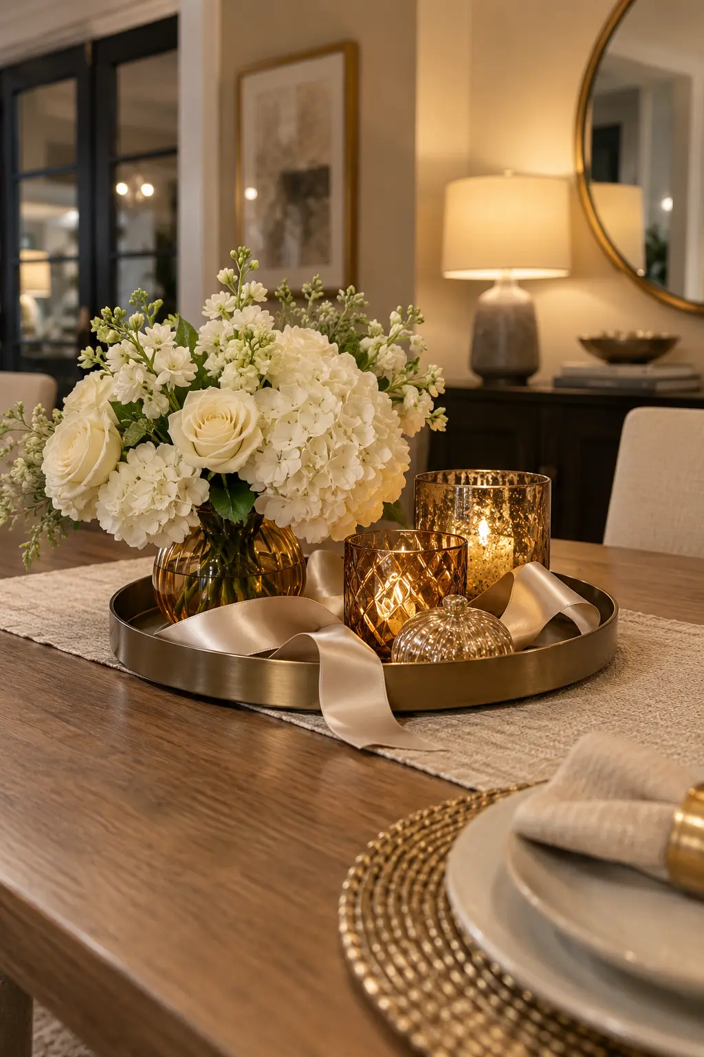 Try a Champagne-Neutral Arrangement New Year centerpiece idea