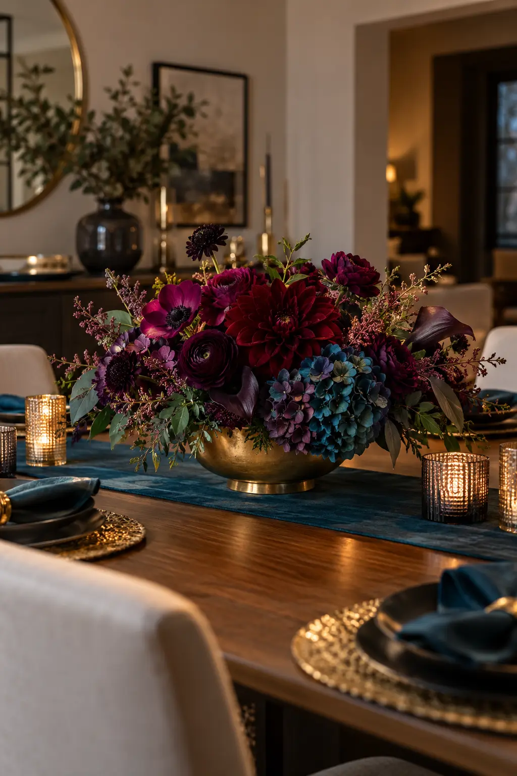 Build a Jewel-Tone Statement New Year centerpiece idea