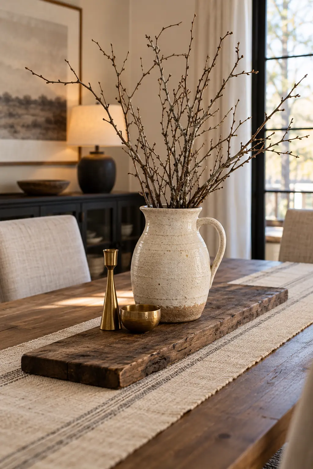 Warm Up a Rustic Wood Table New Year centerpiece idea
