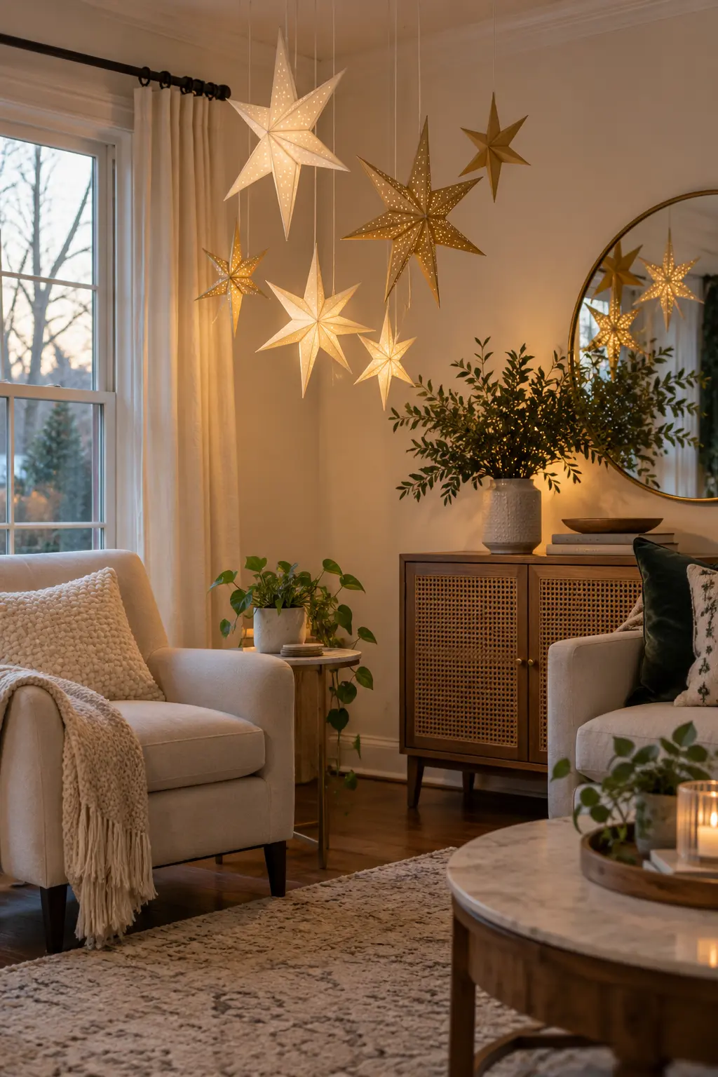 Hang a Cloud of Paper Stars New Year's decoration idea for home