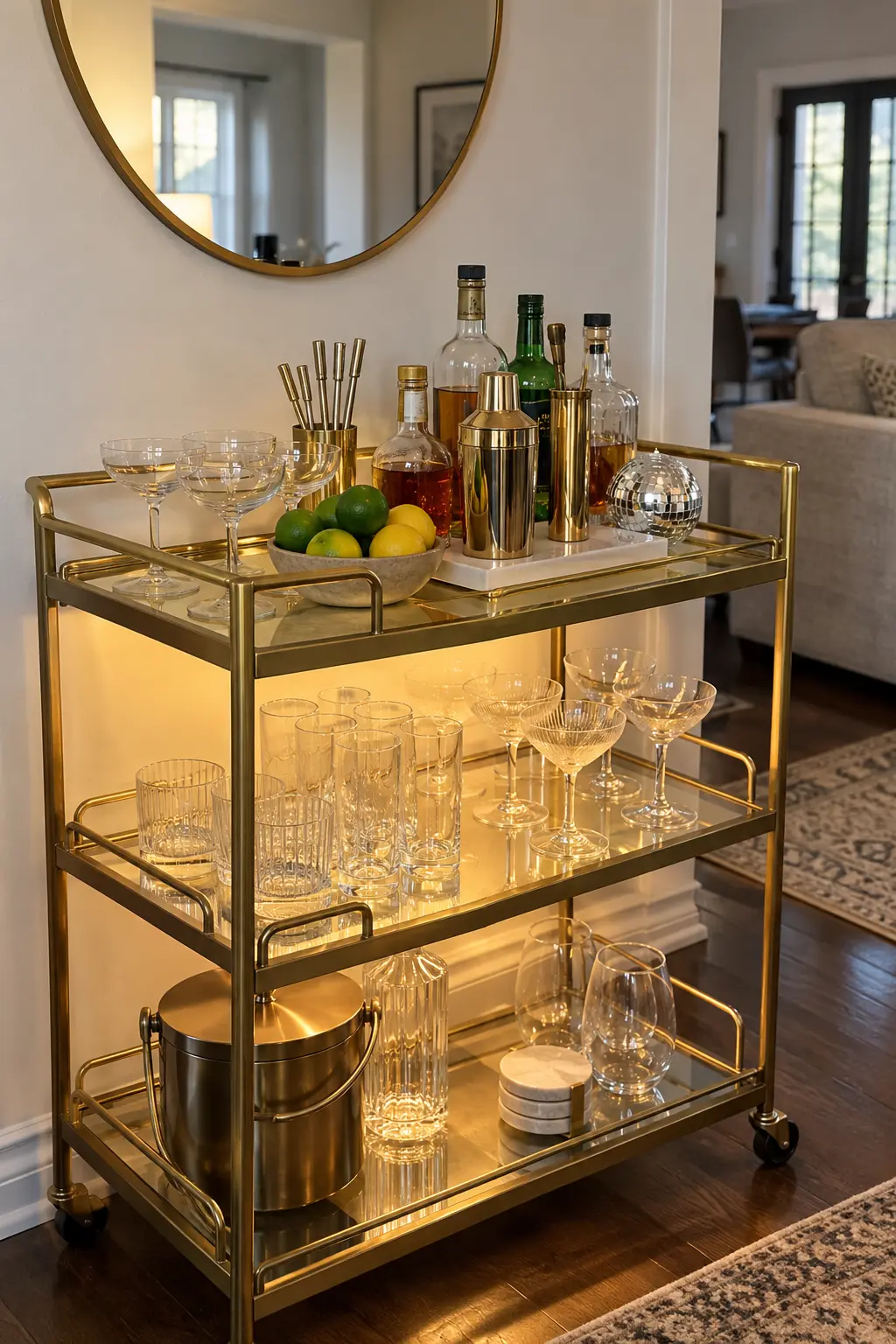 Turn the Bar Cart Into a Glow Zone New Year's decoration idea for home