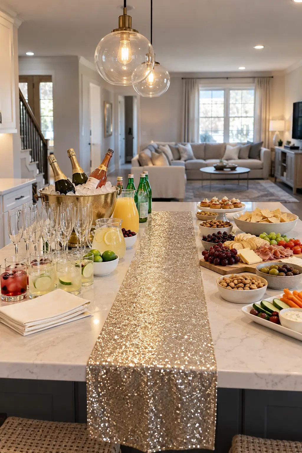 Use the Kitchen Island as a Party Hub New Year's decoration idea for home