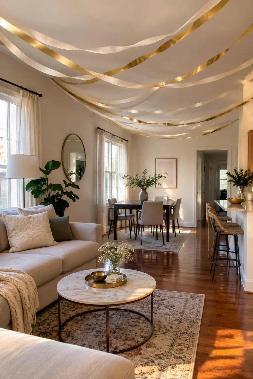 Run Streamers Across the Ceiling New Year's decoration idea for home