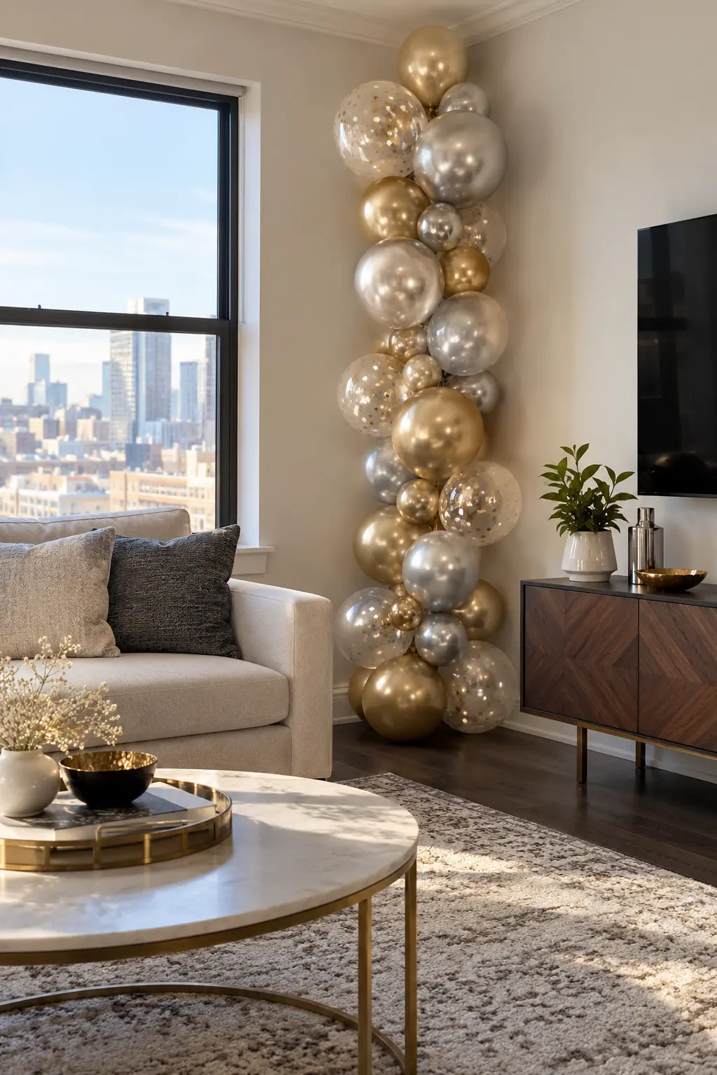 Stack Balloons Vertically New Year's decoration idea for home