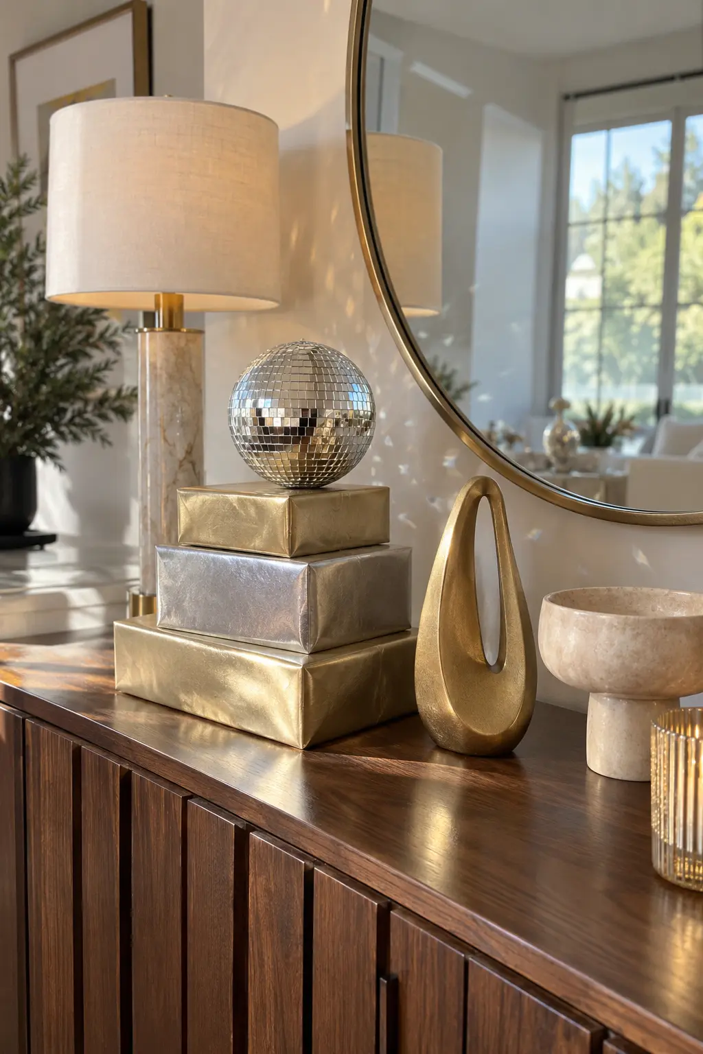 Use Wrapped Boxes as Display Risers New Year's decoration idea for home