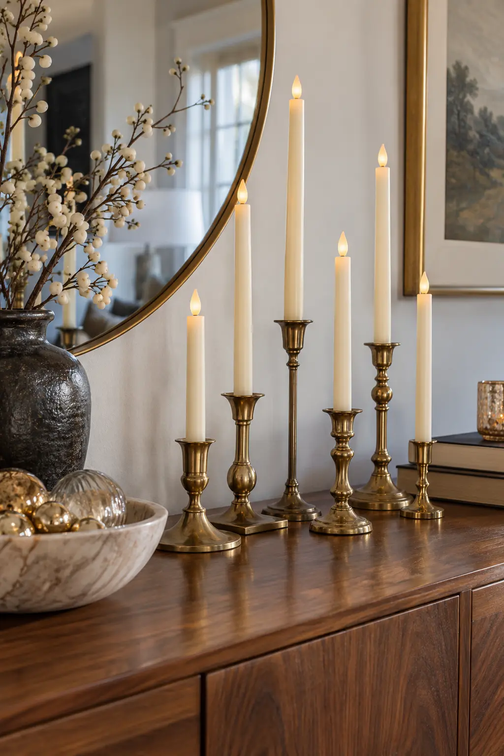 Group Thrifted Brass Candlesticks New Year's decoration idea for home