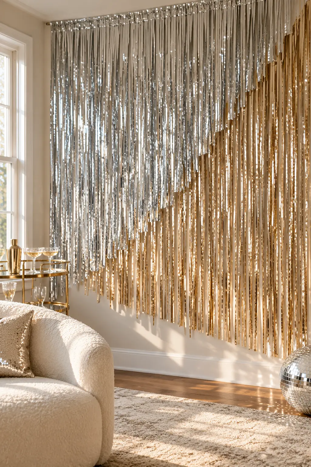 Cut a Fringe Wall From Party Curtains New Year's decoration idea for home