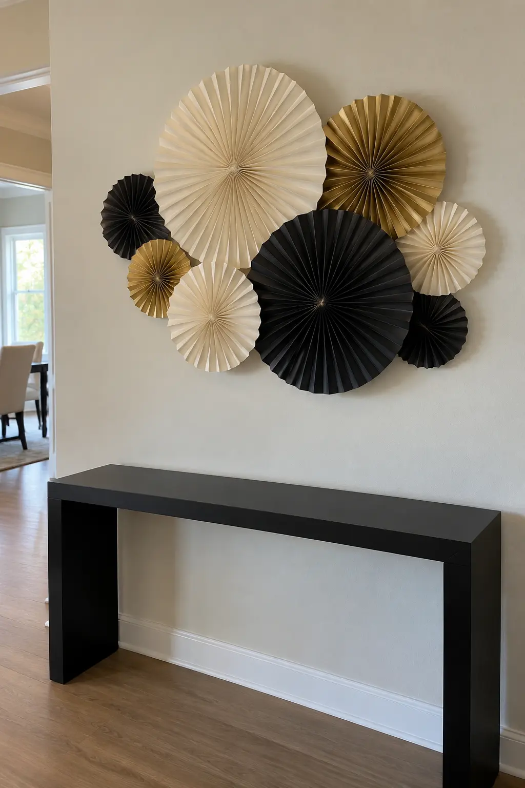 Turn Paper Fans Into Wall Sculpture New Year's decoration idea for home