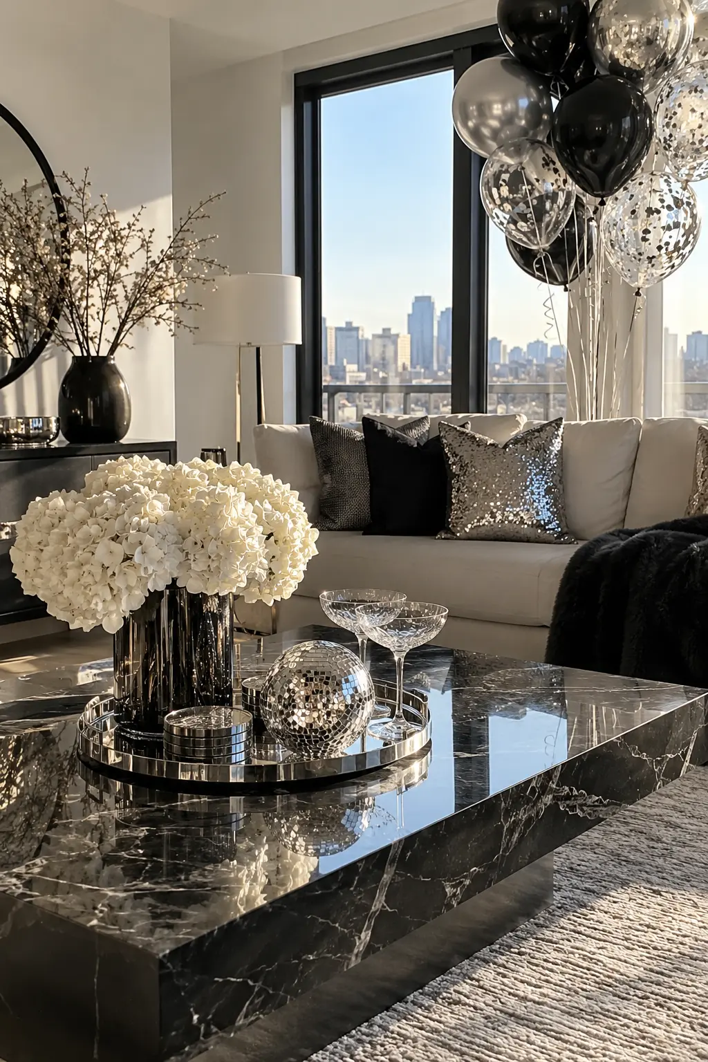 Go Monochrome in Black and Silver New Year's decoration idea for home