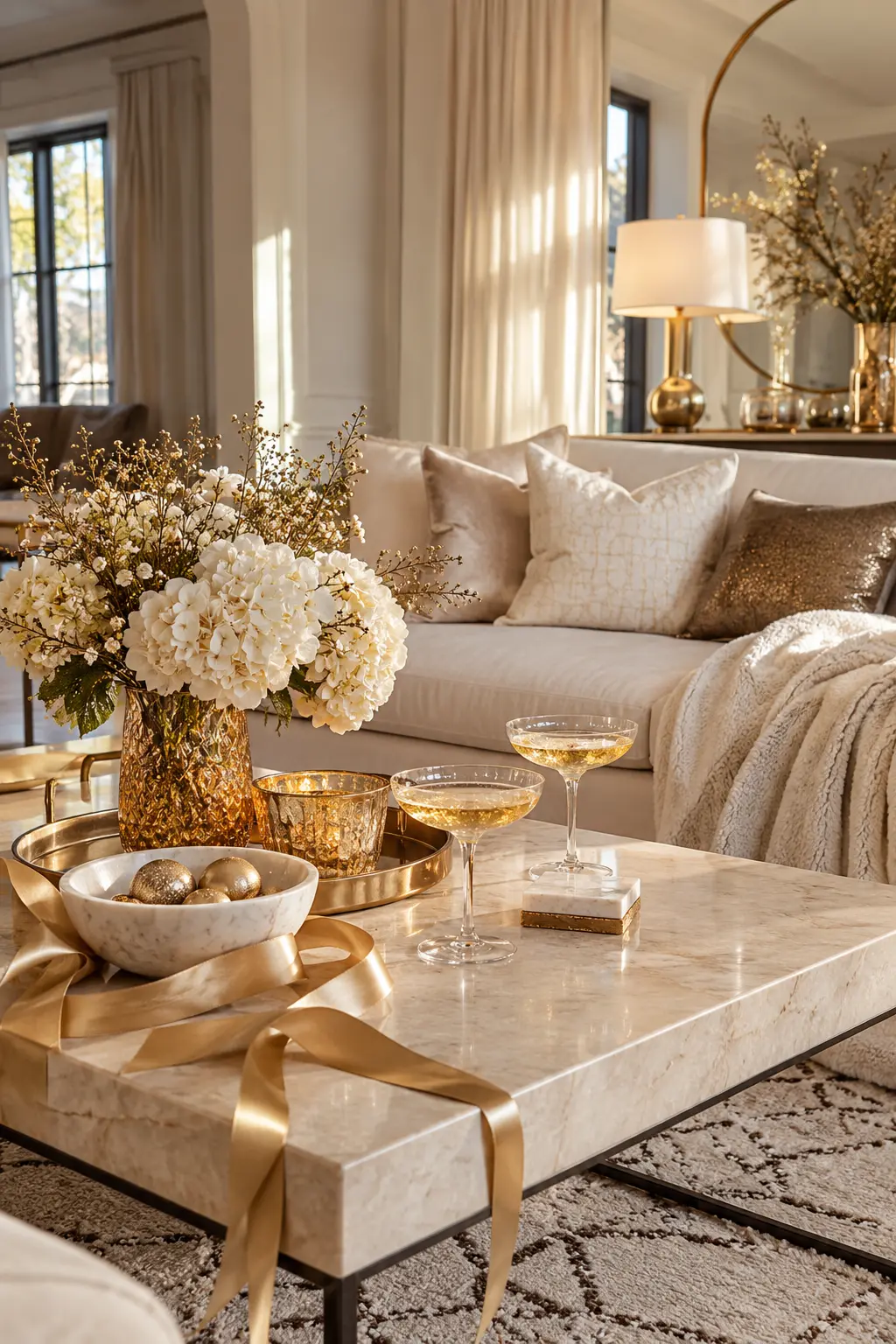 Use Warm Champagne Neutrals New Year's decoration idea for home
