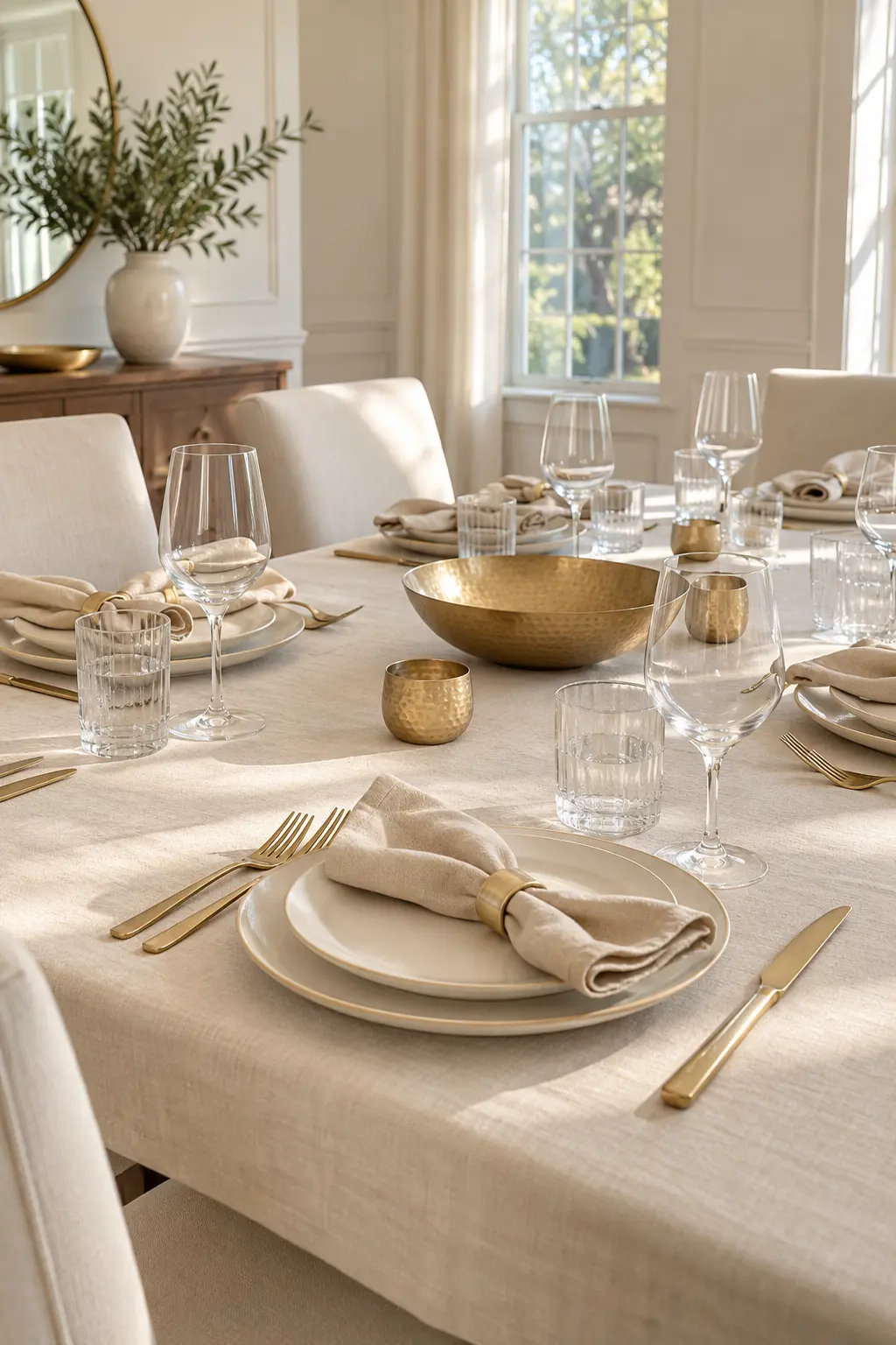 Use Cream and Champagne Tones simple New Year's table decor idea