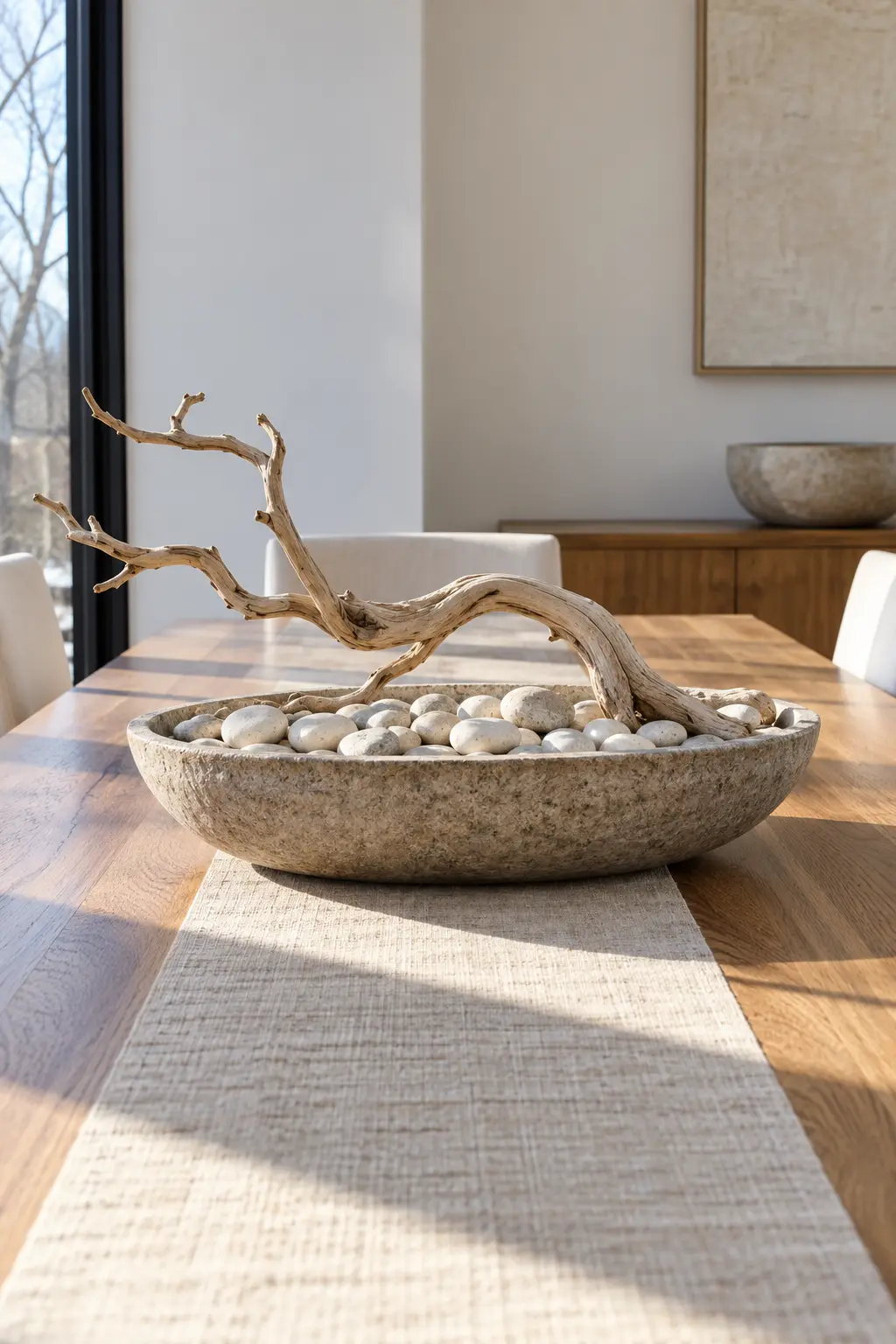 Float One Branch Over a Low Bowl simple New Year's table decor idea
