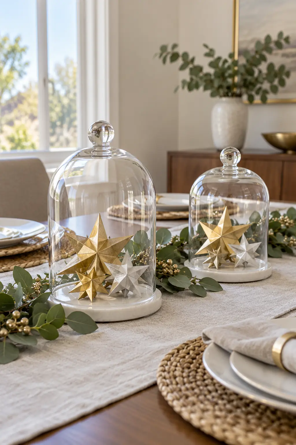 Cover Paper Stars With Cloches simple New Year's table decor idea