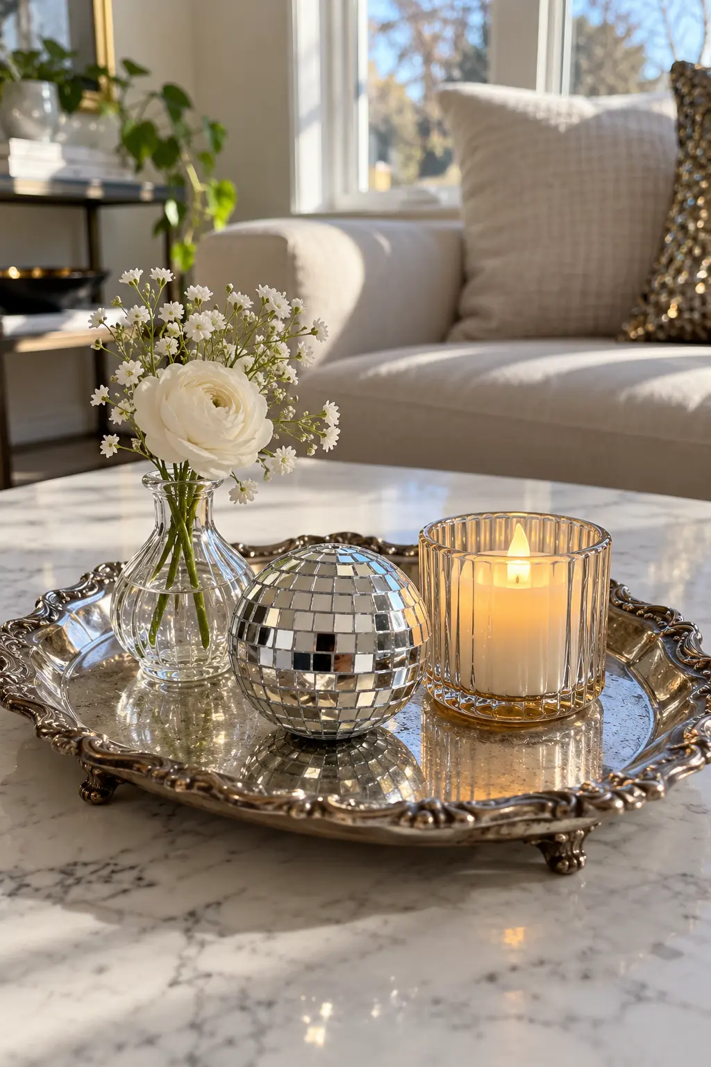 Gather Finds on a Silver Tray simple New Year's table decor idea