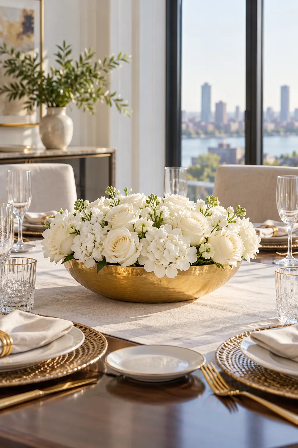 Choose a Low White Arrangement simple New Year's table decor idea