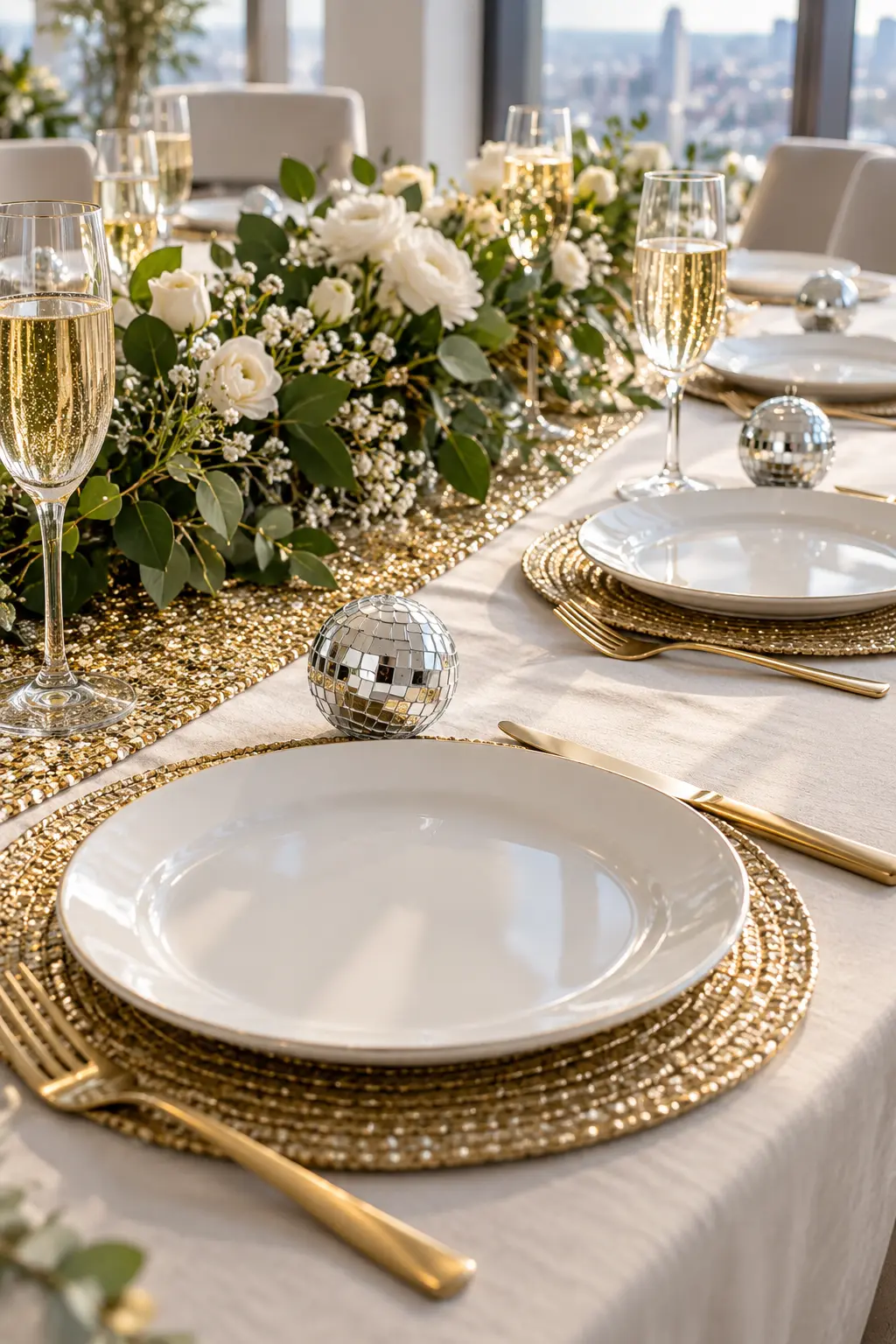 Set Out Mini Mirrored Favors simple New Year's table decor idea