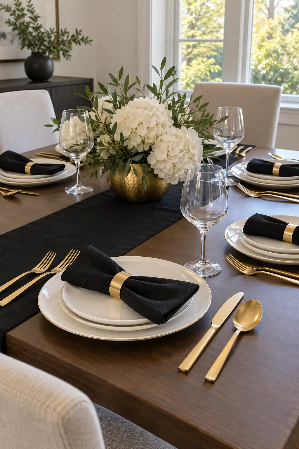 Repeat Black Napkins and Gold Flatware simple New Year's table decor idea