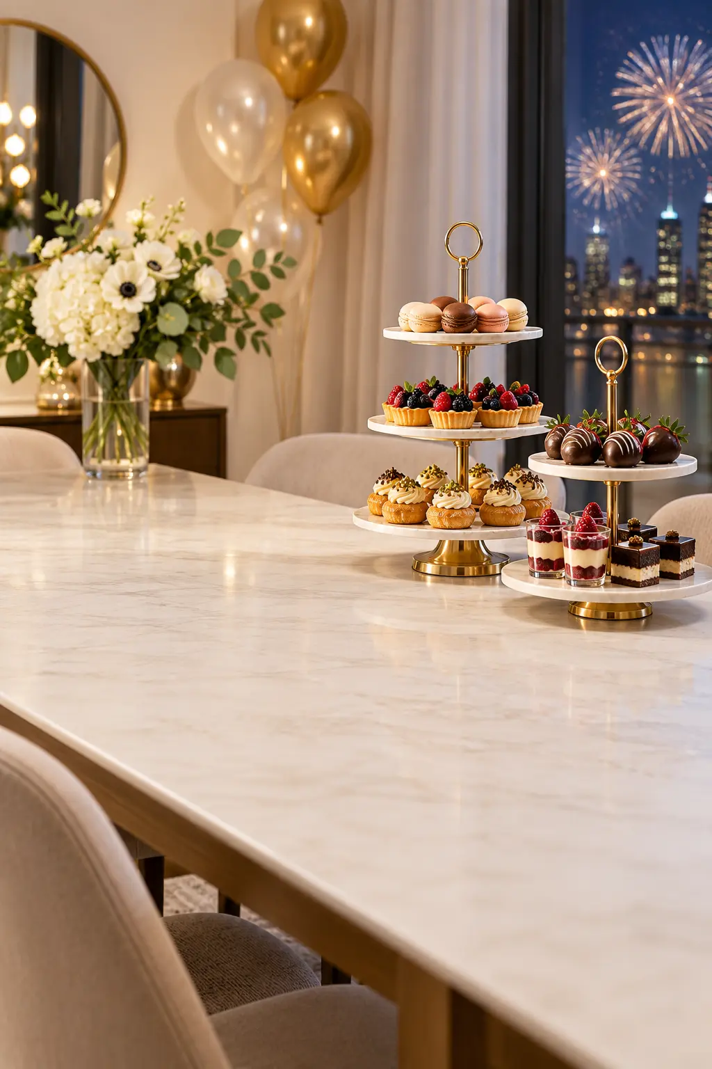Lift Desserts on Tiered Stands simple New Year's table decor idea