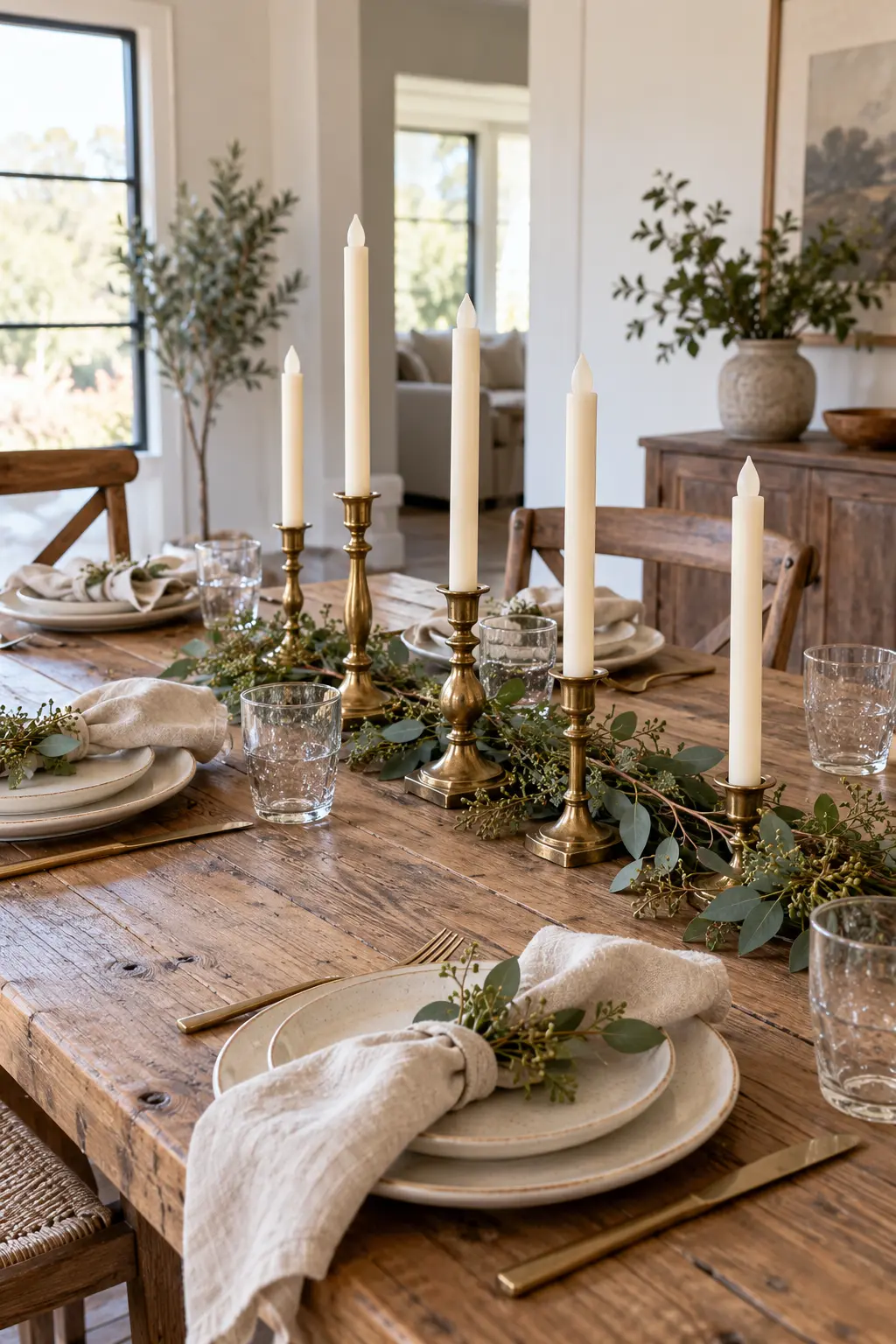 Blend Rustic Wood and Brass simple New Year's table decor idea