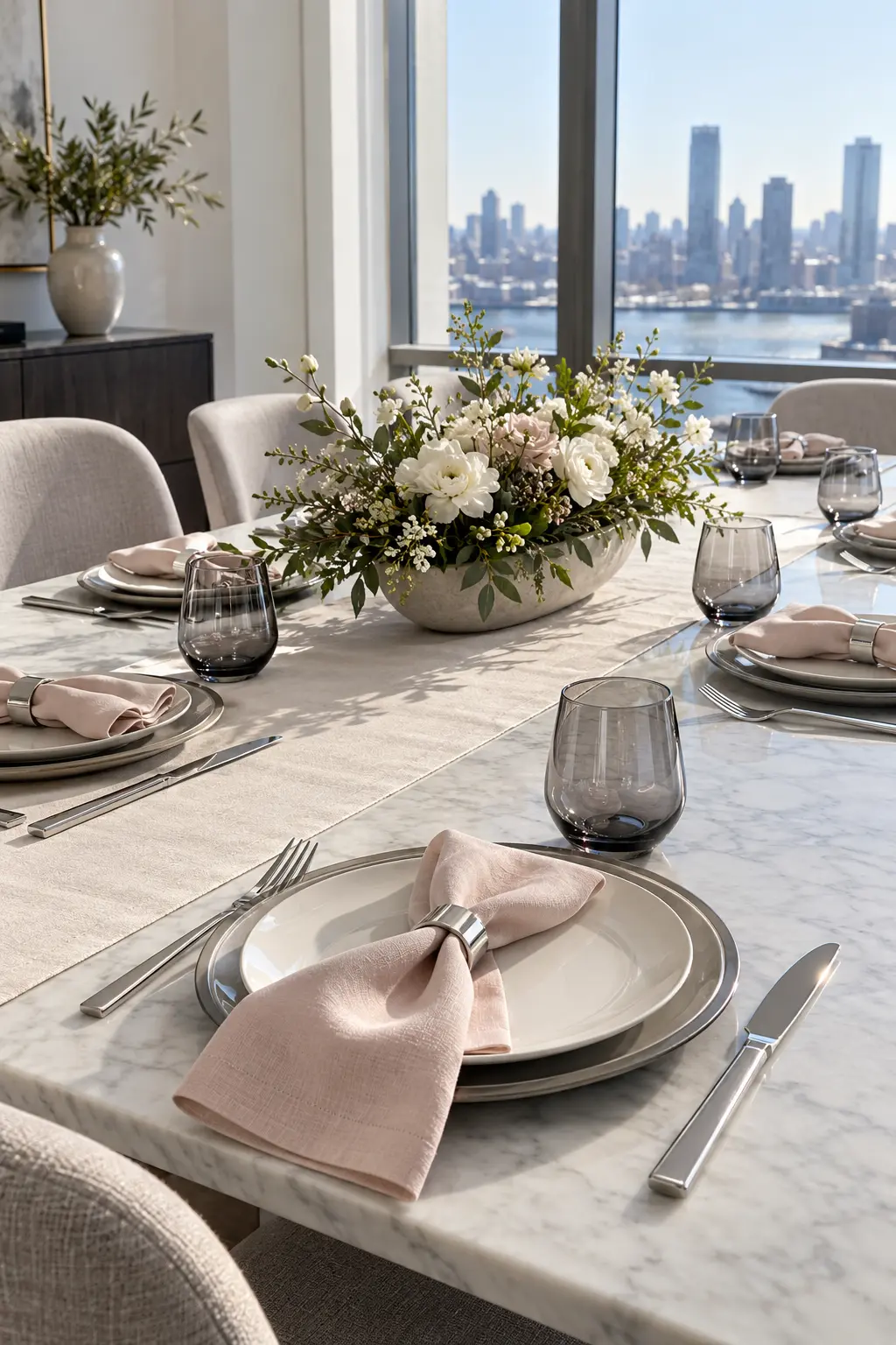 Combine Blush Pink and Silver simple New Year's table decor idea