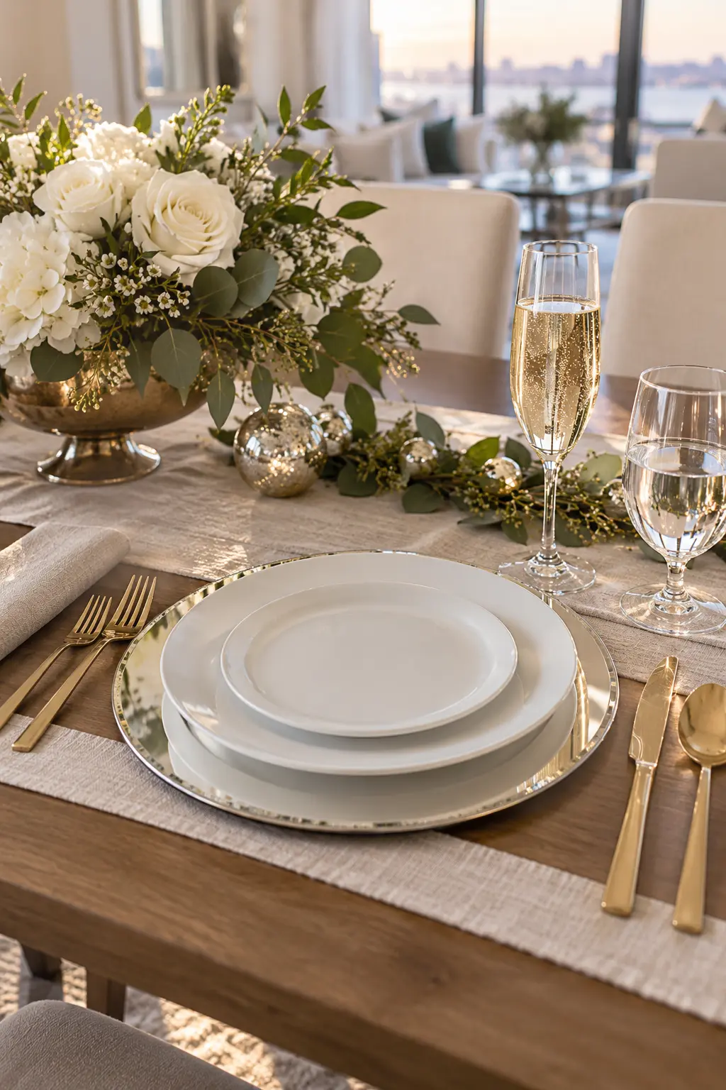 Start With a Mirrored Charger NYE table setting idea
