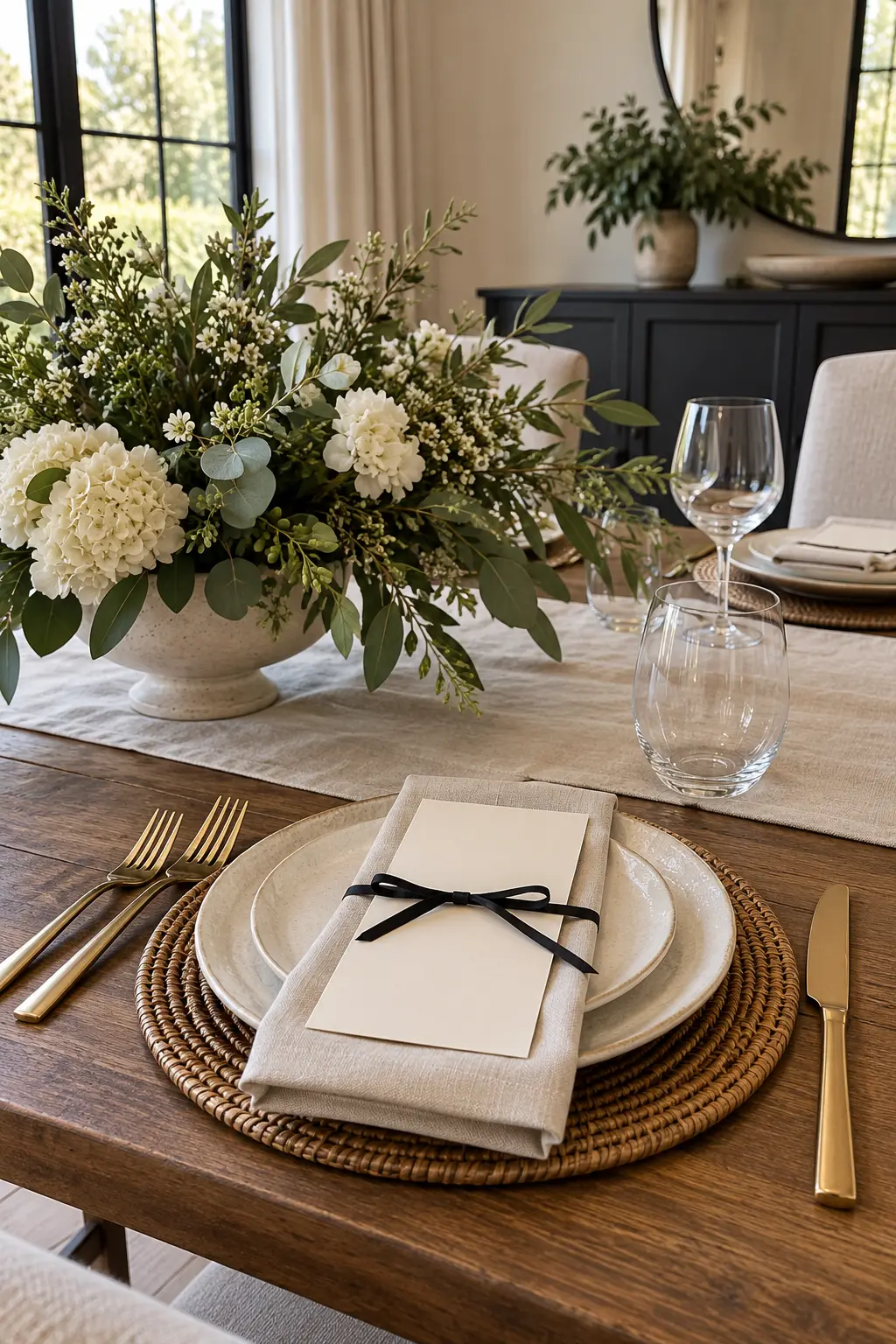 Use a Ribbon-Tied Menu Card NYE table setting idea