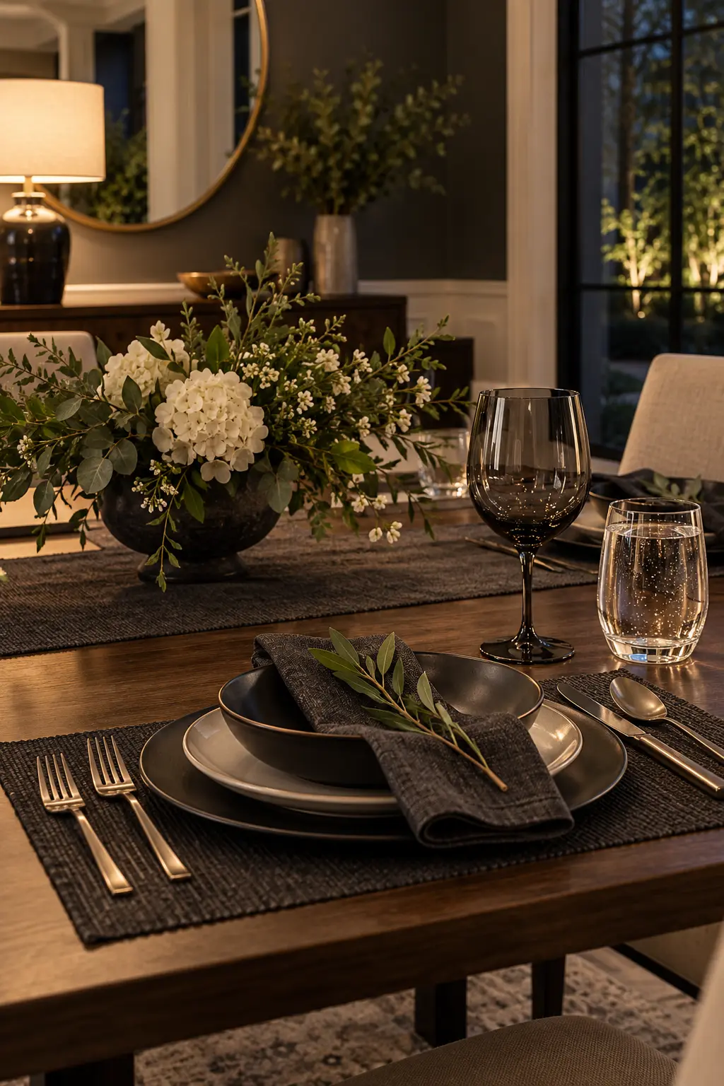 Choose Smoke-Gray Goblets NYE table setting idea