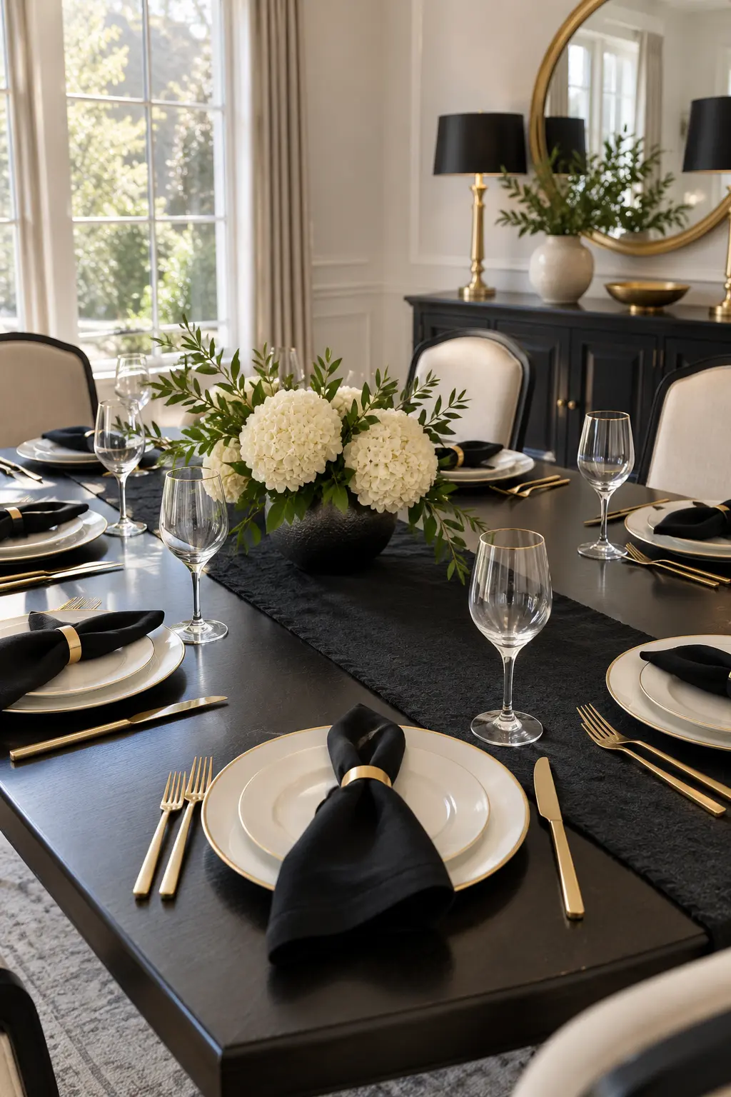 Style Classic Black and Gold NYE table setting idea
