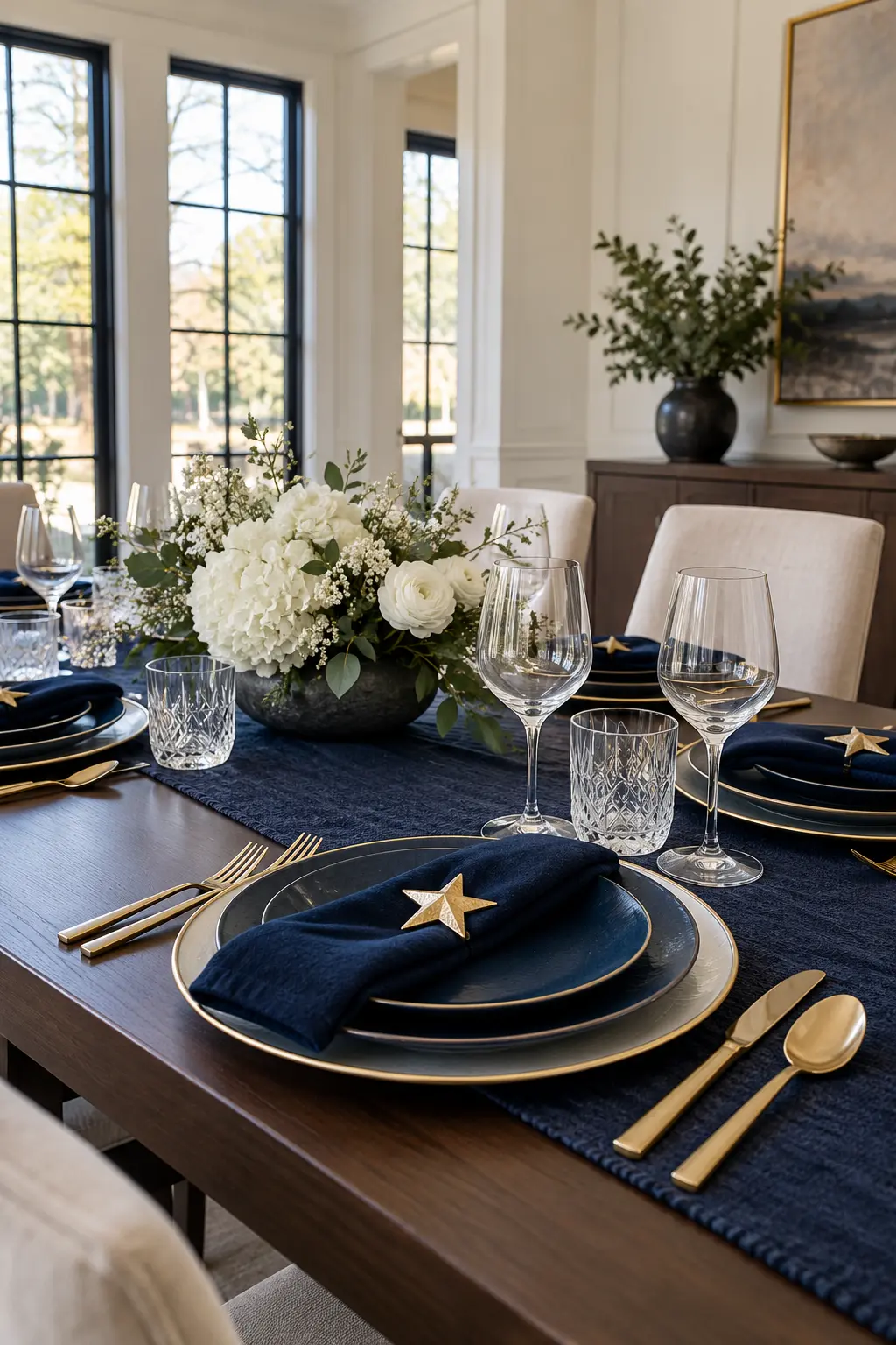 Build a Celestial Navy Setting NYE table setting idea