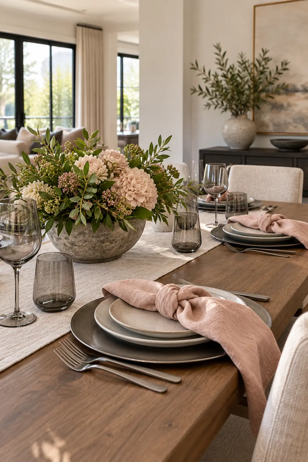 Use Blush and Pewter NYE table setting idea