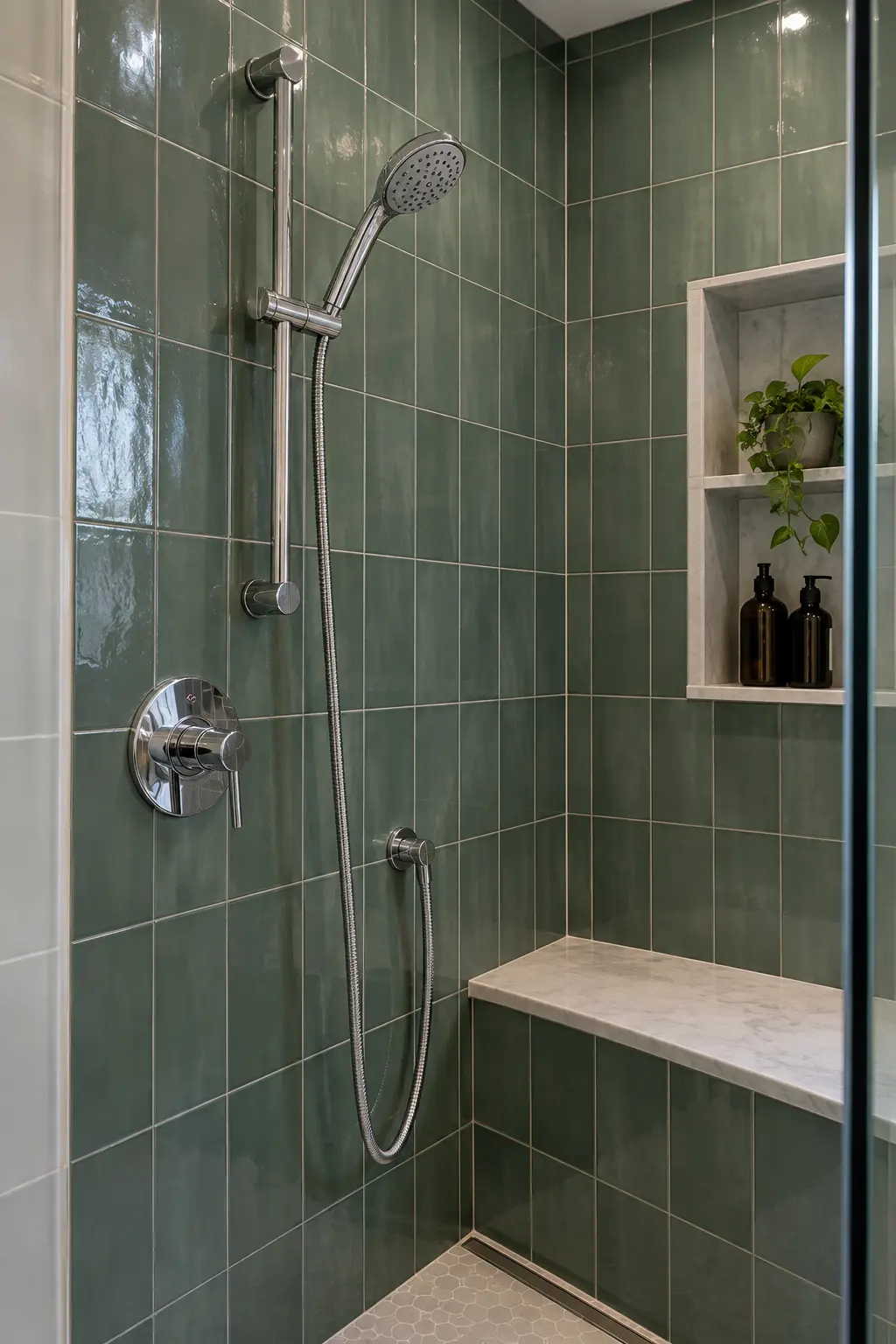 Shower with a handheld spray mounted on an adjustable slide bar