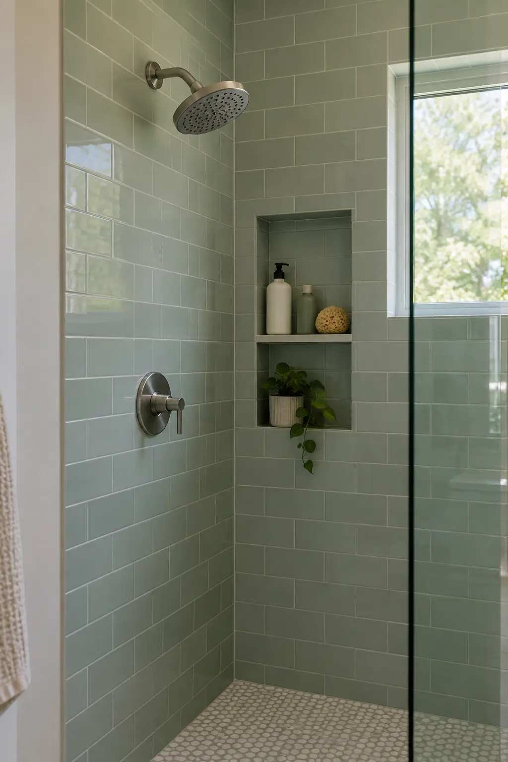 Simple modern shower with one efficient wall-mounted showerhead