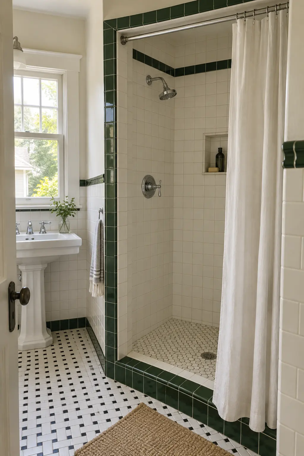 Vintage-inspired shower remodel with classic tile and updated plumbing