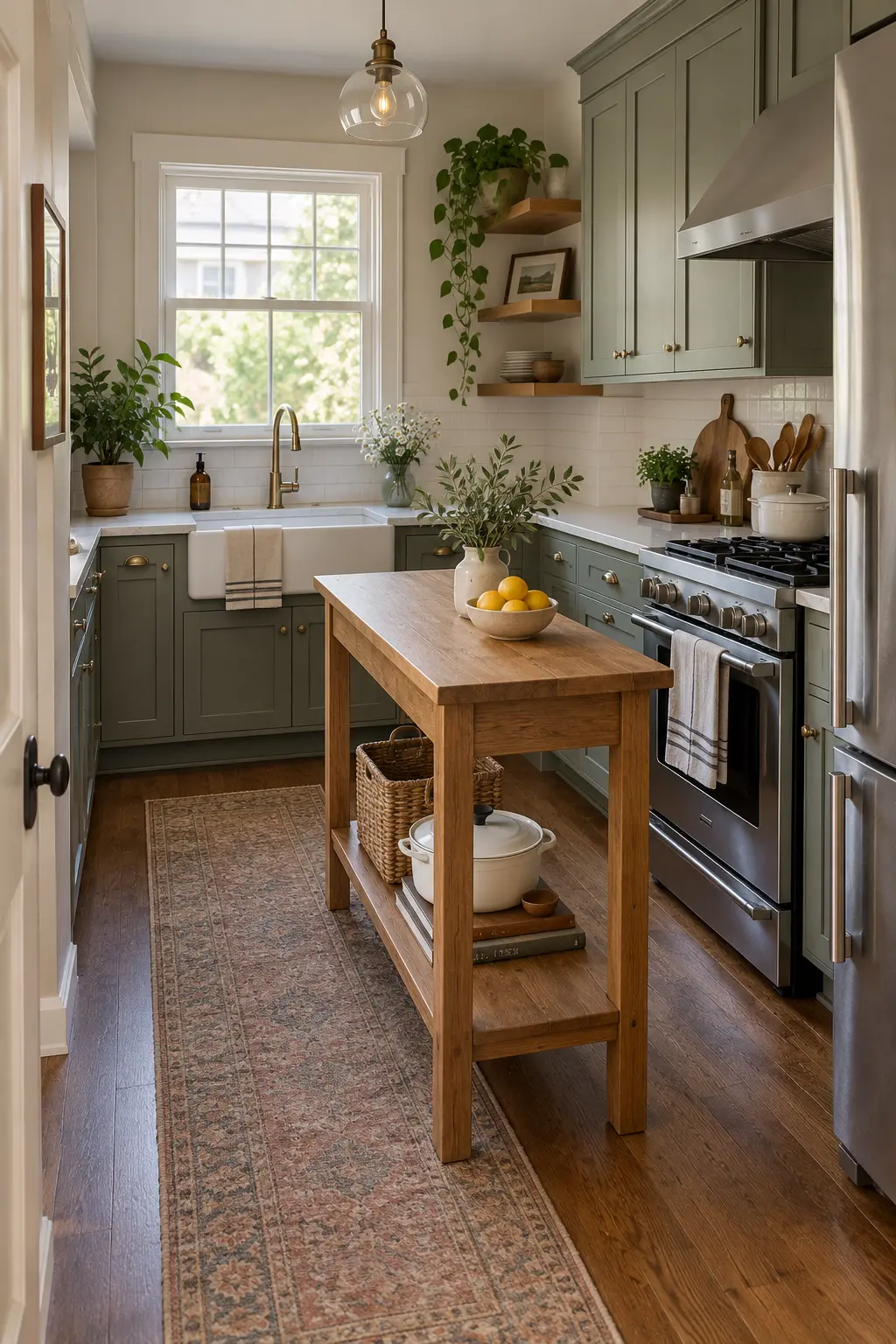 Use a Furniture-Style Worktable tiny kitchen with island idea