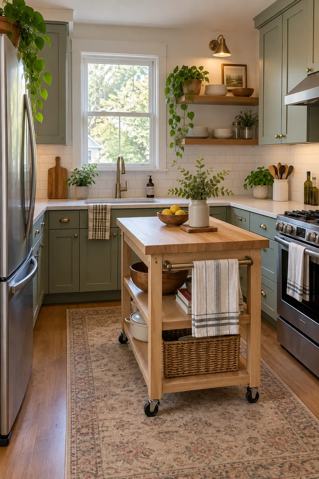 Roll Out a Locking Cart tiny kitchen with island idea