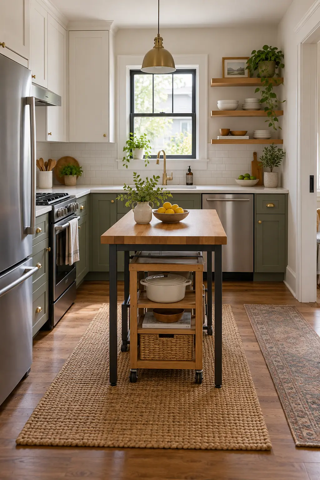 Nest a Small Cart Under the Island tiny kitchen with island idea