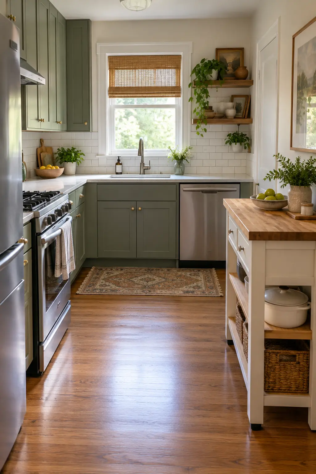 Park the Island Against a Wall tiny kitchen with island idea