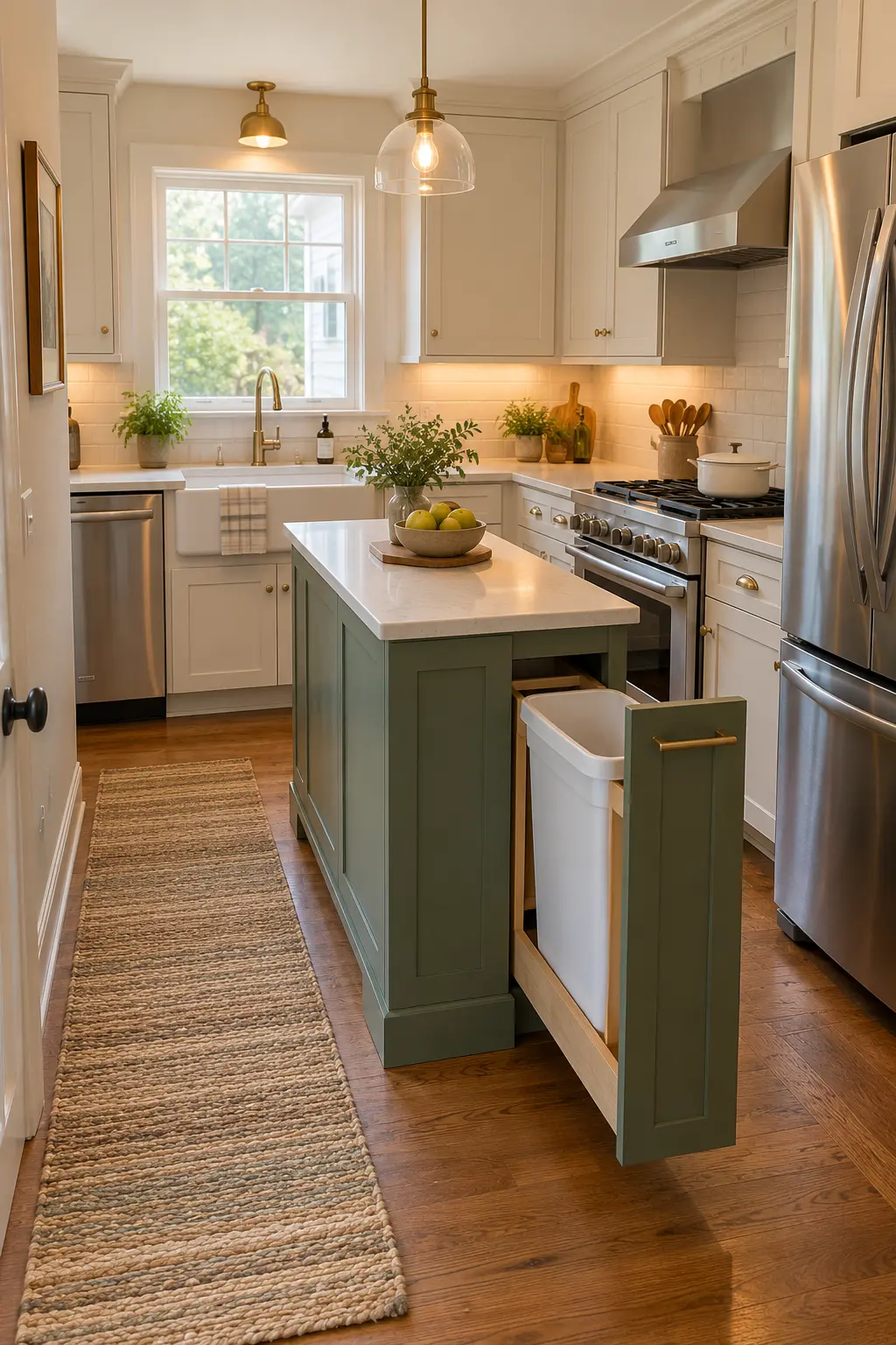 Hide Trash in a Pullout tiny kitchen with island idea