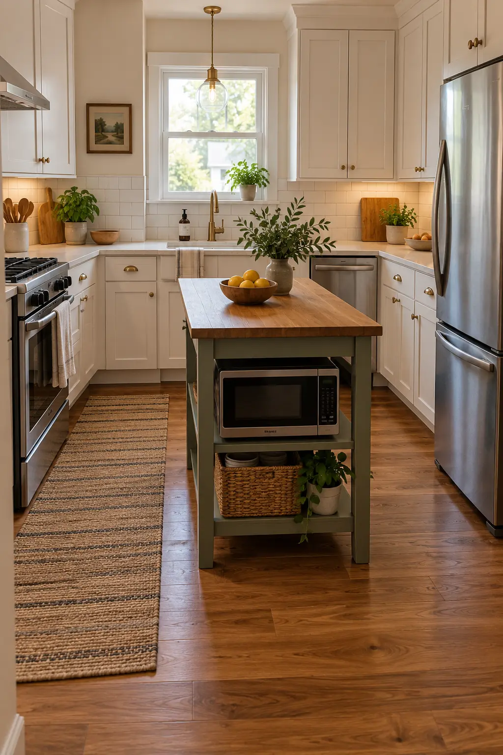 Give the Microwave a Low Shelf tiny kitchen with island idea
