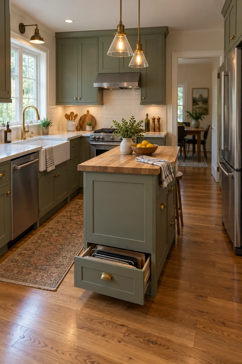 Use a Toe-Kick Drawer tiny kitchen with island idea