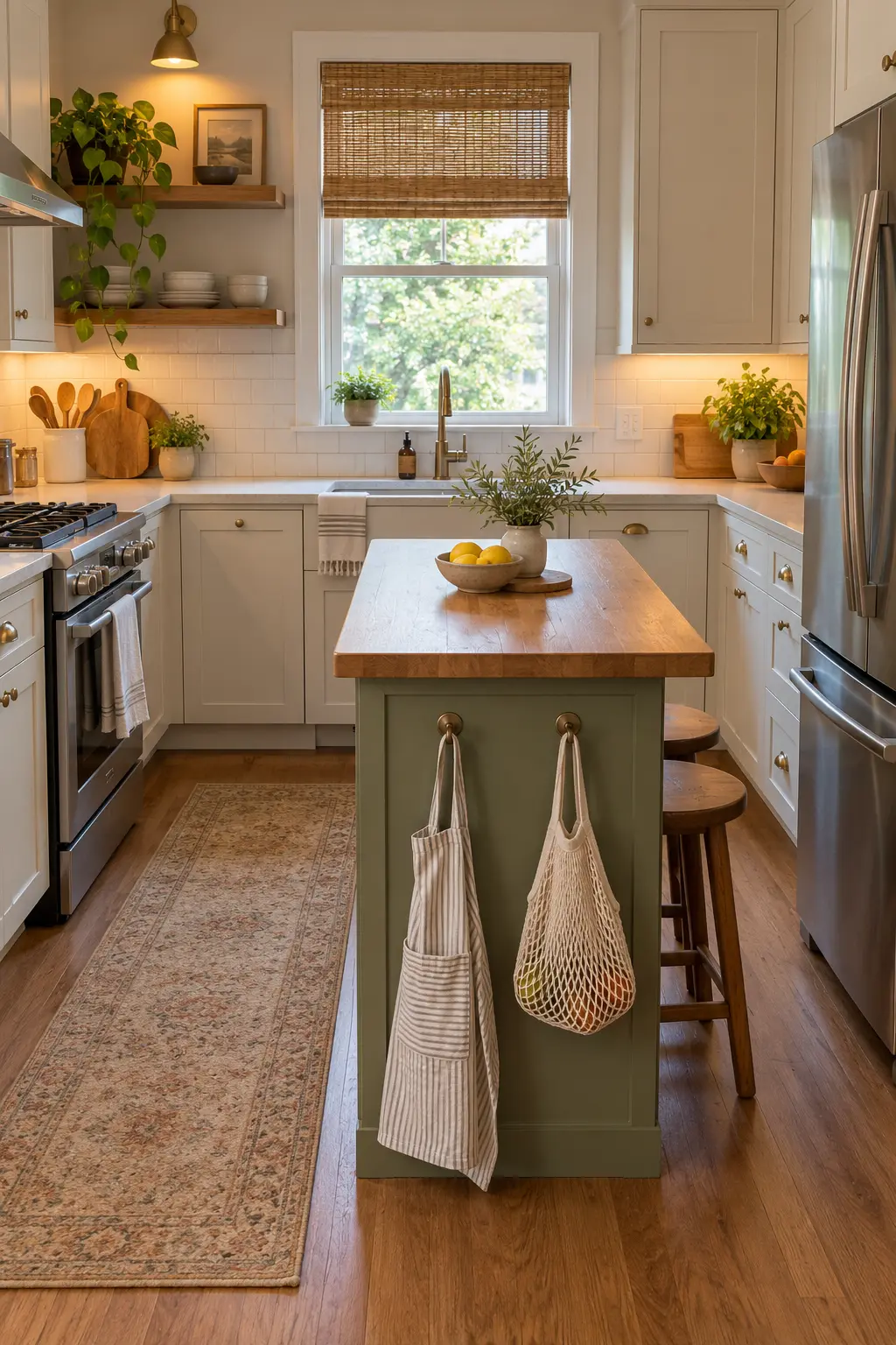 Add Hooks Only on the Quiet Side tiny kitchen with island idea