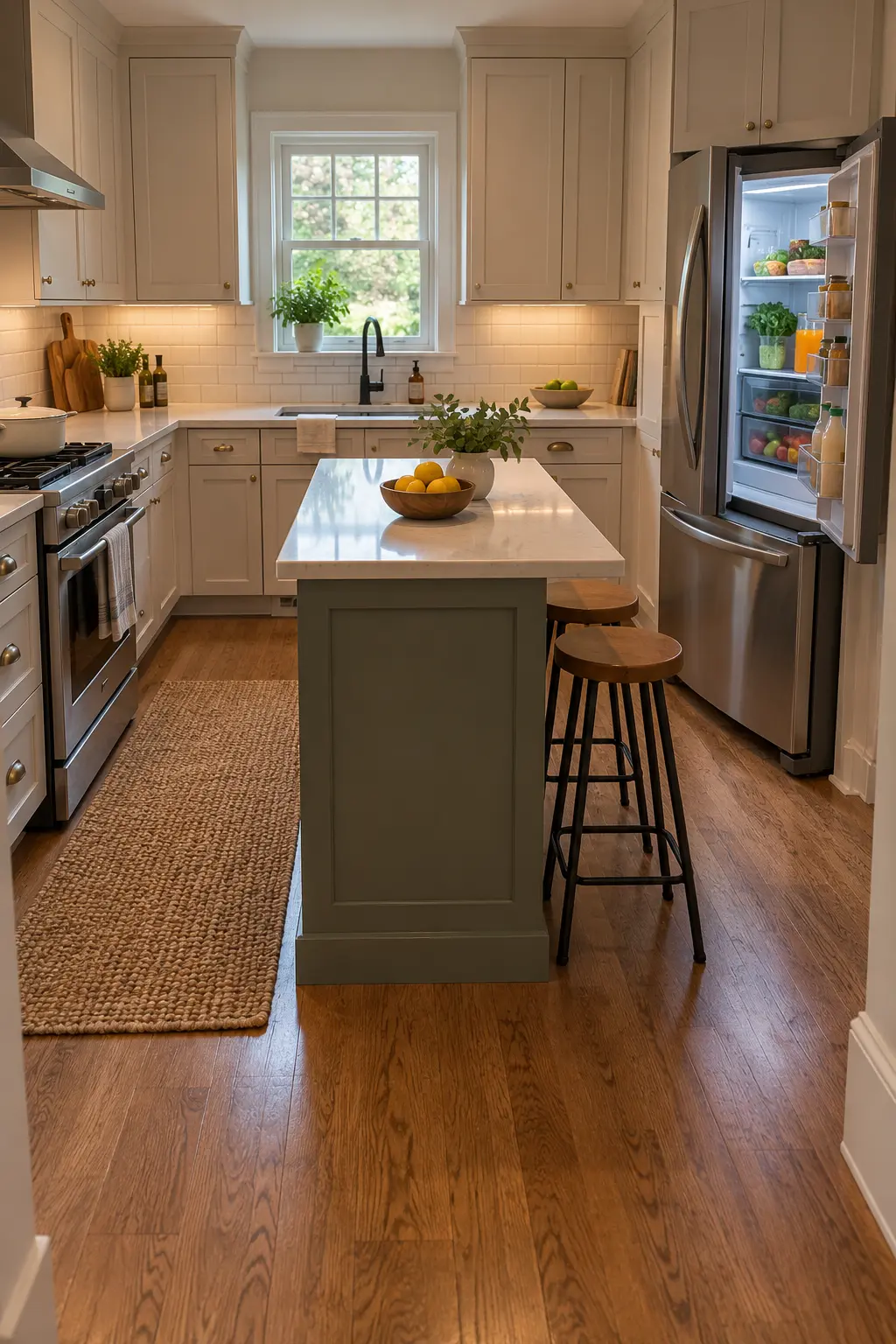 Keep Seating Away From the Fridge tiny kitchen with island idea