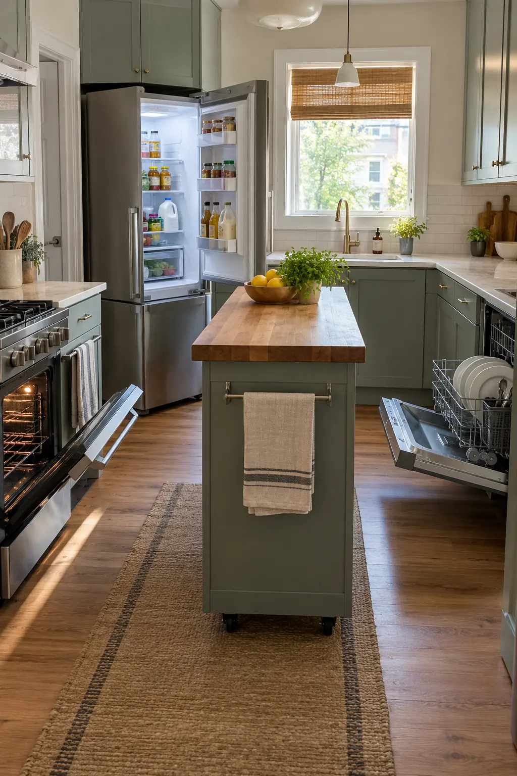 Test Every Appliance Door First tiny kitchen with island idea